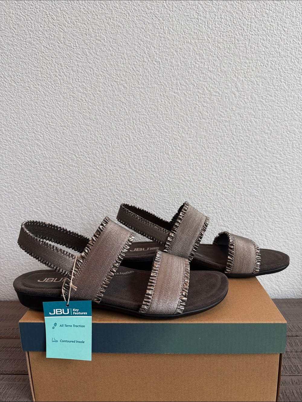 JBU Azores Gunmetal Fringe Strap Women’s Sandals NIB